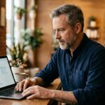 Small business owner reviewing AI search results on laptop to improve local SEO visibility