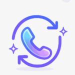 Purple phone handset icon inside a circular arrow loop with small stars on a light grey background
