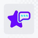 Purple star icon with a speech bubble containing three dots on a light grey background with rounded corners