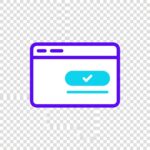 Purple and cyan browser window icon with a white checkmark button on a transparent checkered background