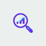 Purple magnifying glass icon encircling a blue and purple upward-trending bar chart on a light grey background