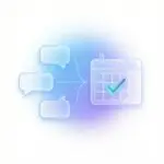 abstract graphic showing three chat bubbles with arrows pointing to a calendar featuring a blue checkmark