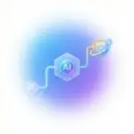 glowing AI hexagon connected to chat bubbles and a planetary icon on a blue and purple blurred background